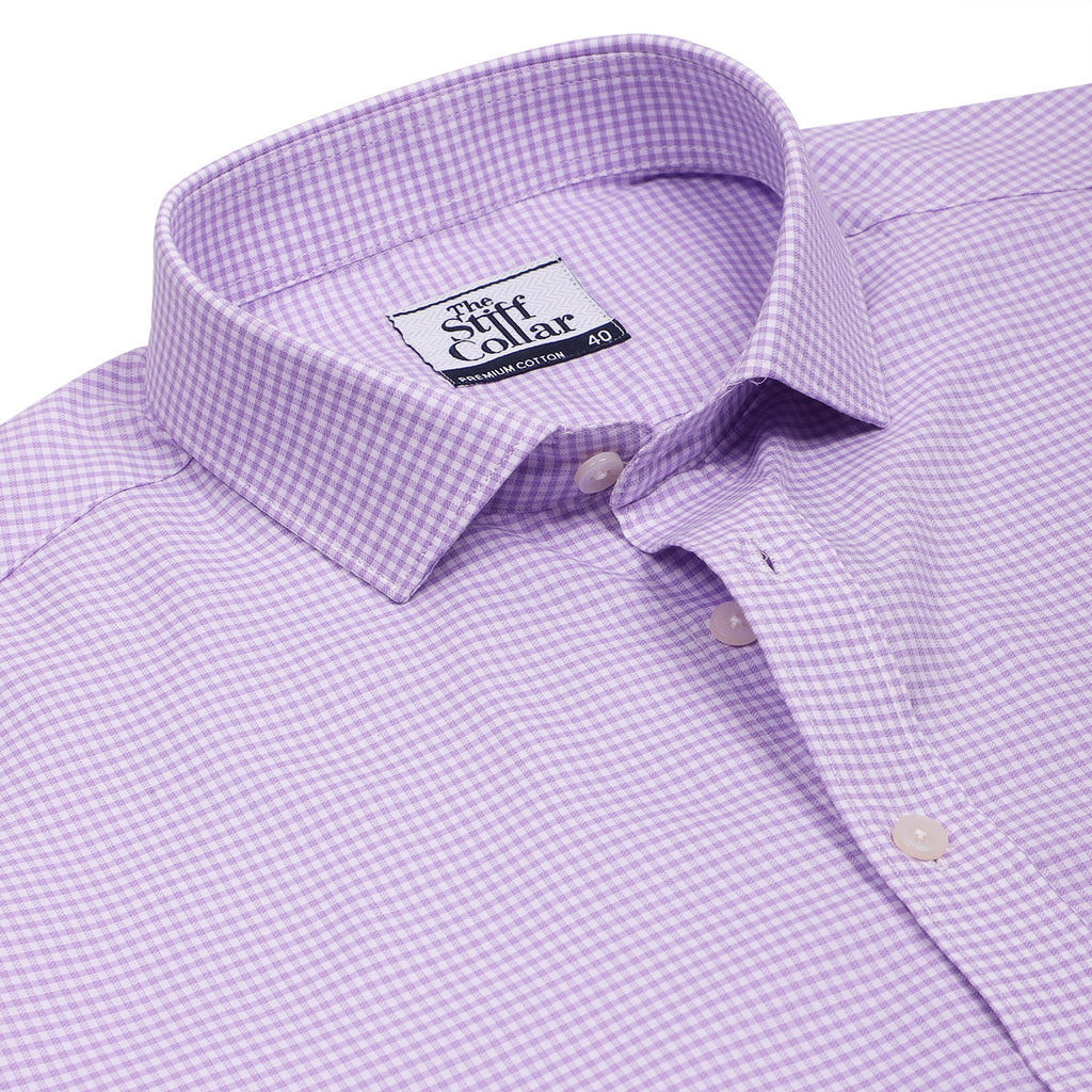 Luthai Lilac Checks Half Sleeve 2 Ply Giza Cotton Shirt