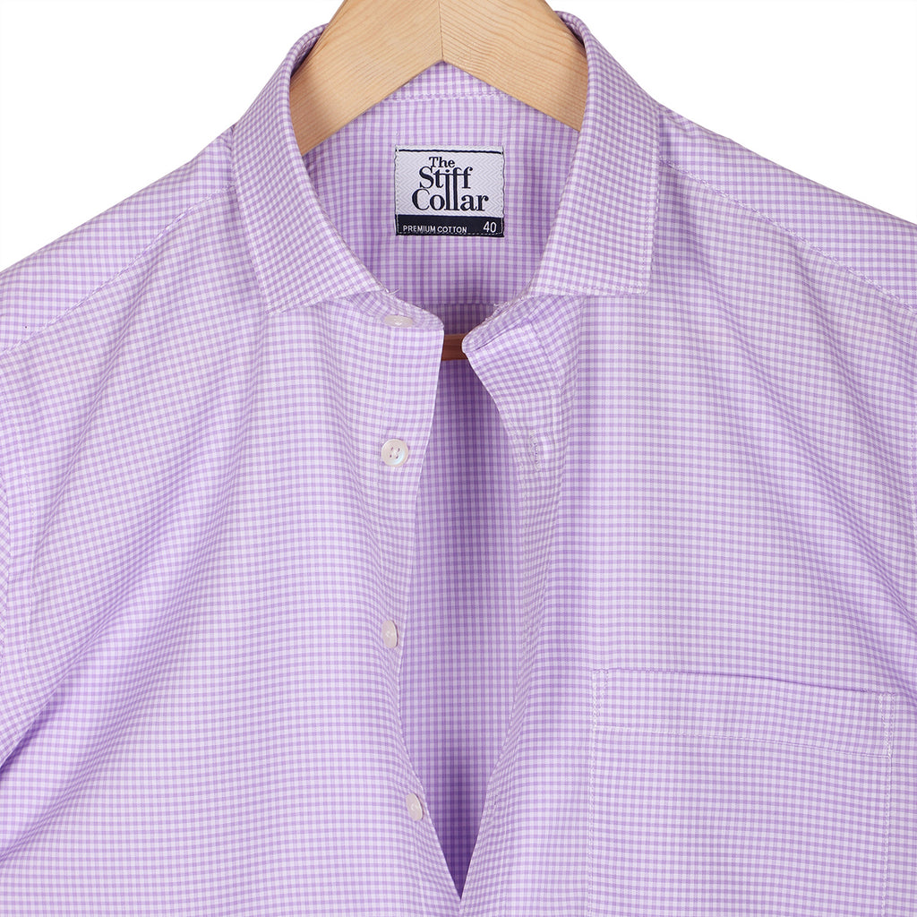 Luthai Lilac Checks Half Sleeve 2 Ply Giza Cotton Shirt