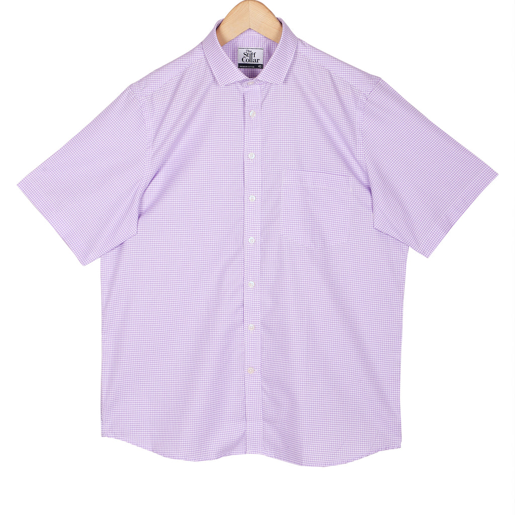Luthai Lilac Checks Half Sleeve 2 Ply Giza Cotton Shirt