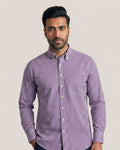 Purple Gingham Checks Button Down Cotton Blend Shirt