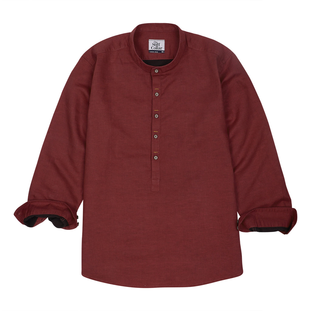 Red Cotton Linen Full Sleeve Premium Kurta Shirt