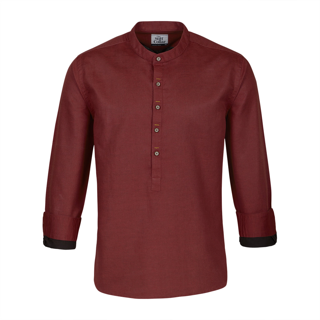 Red Cotton Linen Full Sleeve Premium Kurta Shirt