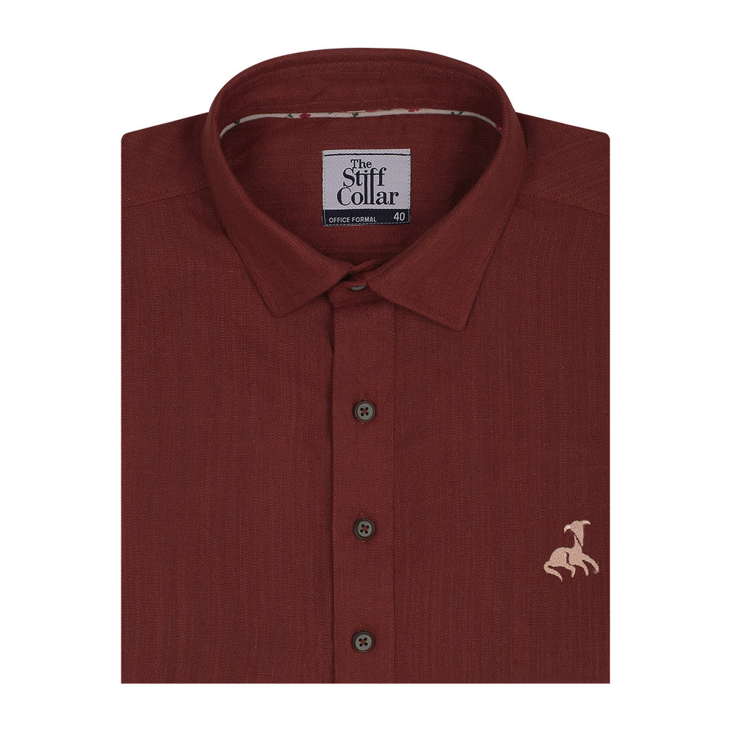 Brick Red Linen Blend Full Sleeve Premium Kurta Shirt