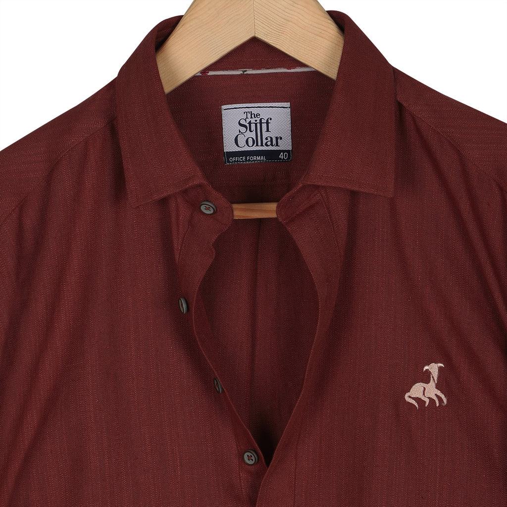 Brick Red Linen Blend Full Sleeve Premium Kurta Shirt