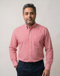 Red Gingham Checks Button Down Cotton Blend Shirt