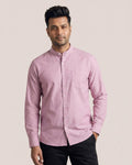 Red Oxford Mandarin Collar Cotton Shirt