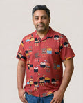 Red Tribal Celebration Print Cuban Collar Half Sleeve Shirt