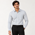 Ocean Blue Striped Regular Fit Cotton Casual Shirt