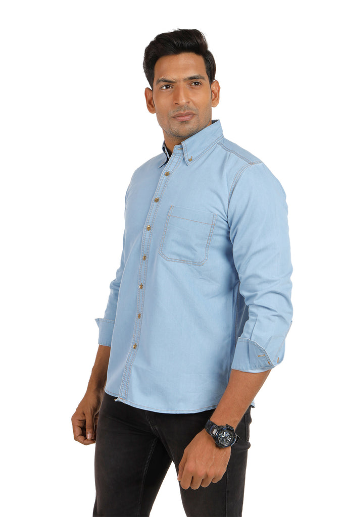 Fresh Blue Ice Denim Button Down Collar Shirt