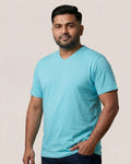 Shore leaves Soft Enzyme Washed Turquoise Blue V-Neck Cotton T-shirt