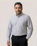 Slate Grey Oxford Stripes Button Down Cotton Shirt