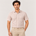 Coral Blush Striped Regular Fit Half Sleeve Cotton Casual Shirt