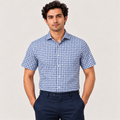 Monti Navy Blue Gingham Checks Half Sleeve 2 Ply Giza Cotton Shirt