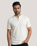Smoke White Pure Cotton Slub Henley T-Shirt