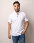 Soft Cotton Rich Milky White Polo T-shirt with Mandarin Collar