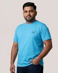 Soft Enzyme Washed Azure Blue Round Neck Cotton T-shirt