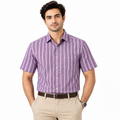 Purple Multi Striped Regular Fit Half Sleeve Cotton Shirt