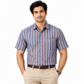Blue Multi Striped Regular Fit Half Sleeve Cotton Shirt