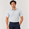 Miami Ocean Blue Striped Regular Fit Half Sleeve Cotton Casual Shirt