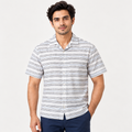 White Ocean Drift Textured Stripe Camp Half Sleeve Shirt