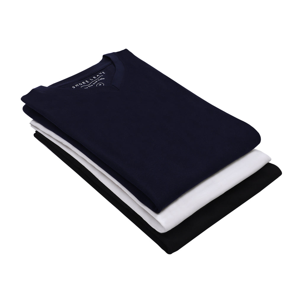 Soft Enzyme Washed Plain V neck T-shirt Combo Pack Of 3 (White, Navy, Black)