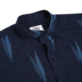 Indigo Midnight Ikat Linen Rolled Up Sleeves Short Kurta