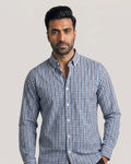 Timber Navy Gingham Check Button Down Cotton Shirt