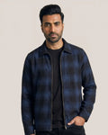Todd Navy and Black Plaid Flannel Zip-Front Overshirt
