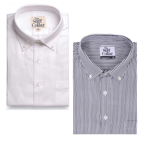 Premium Curacao Blue and Blue Glory Dobby Button Down Collar Cotton Shirt Combo