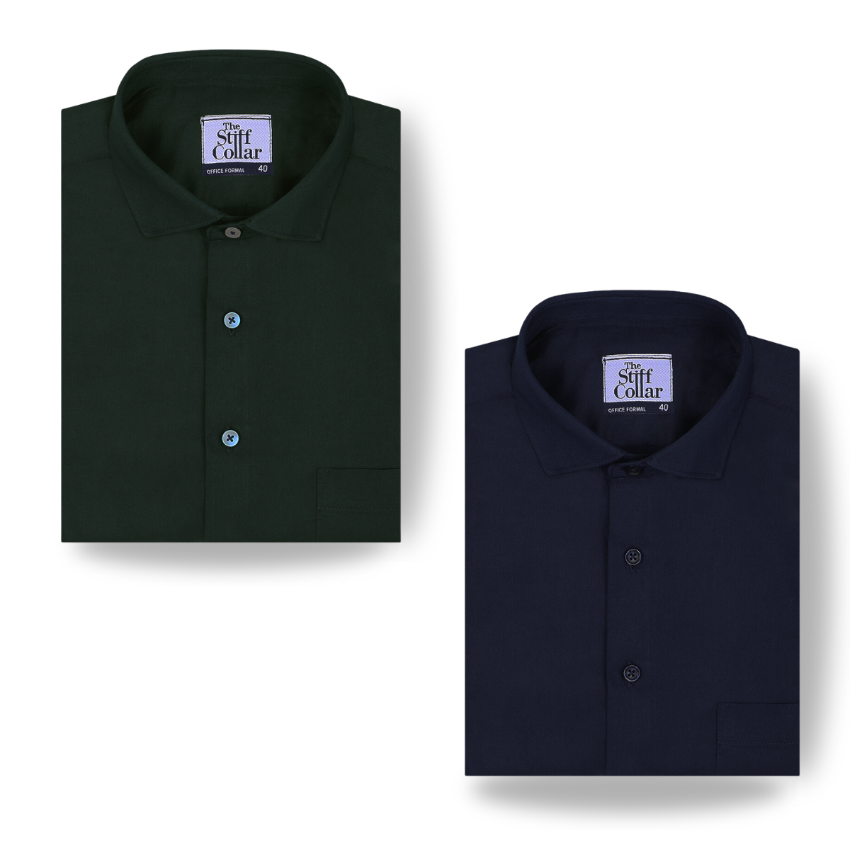 Midnight Navy And Olive Green Satin Slim Fit Cotton Shirt Combo
