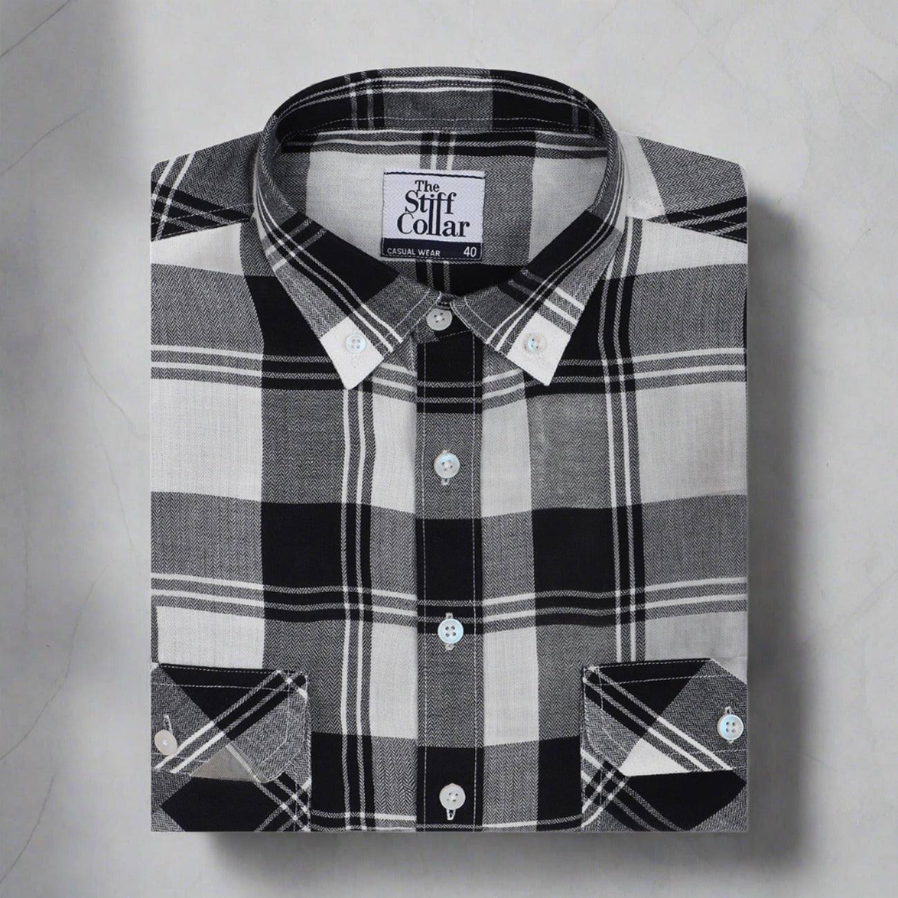 white and black check cotton shirt for men