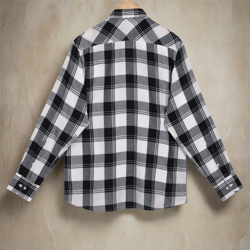 White Black Check Light-weighted Washed Button Down Casual Shirt