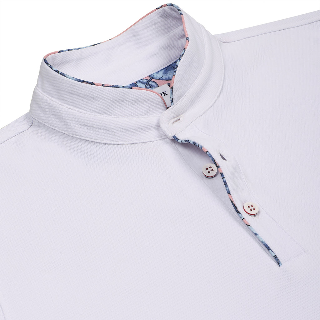 Soft Cotton Rich Milky White Polo T-shirt with Mandarin Collar