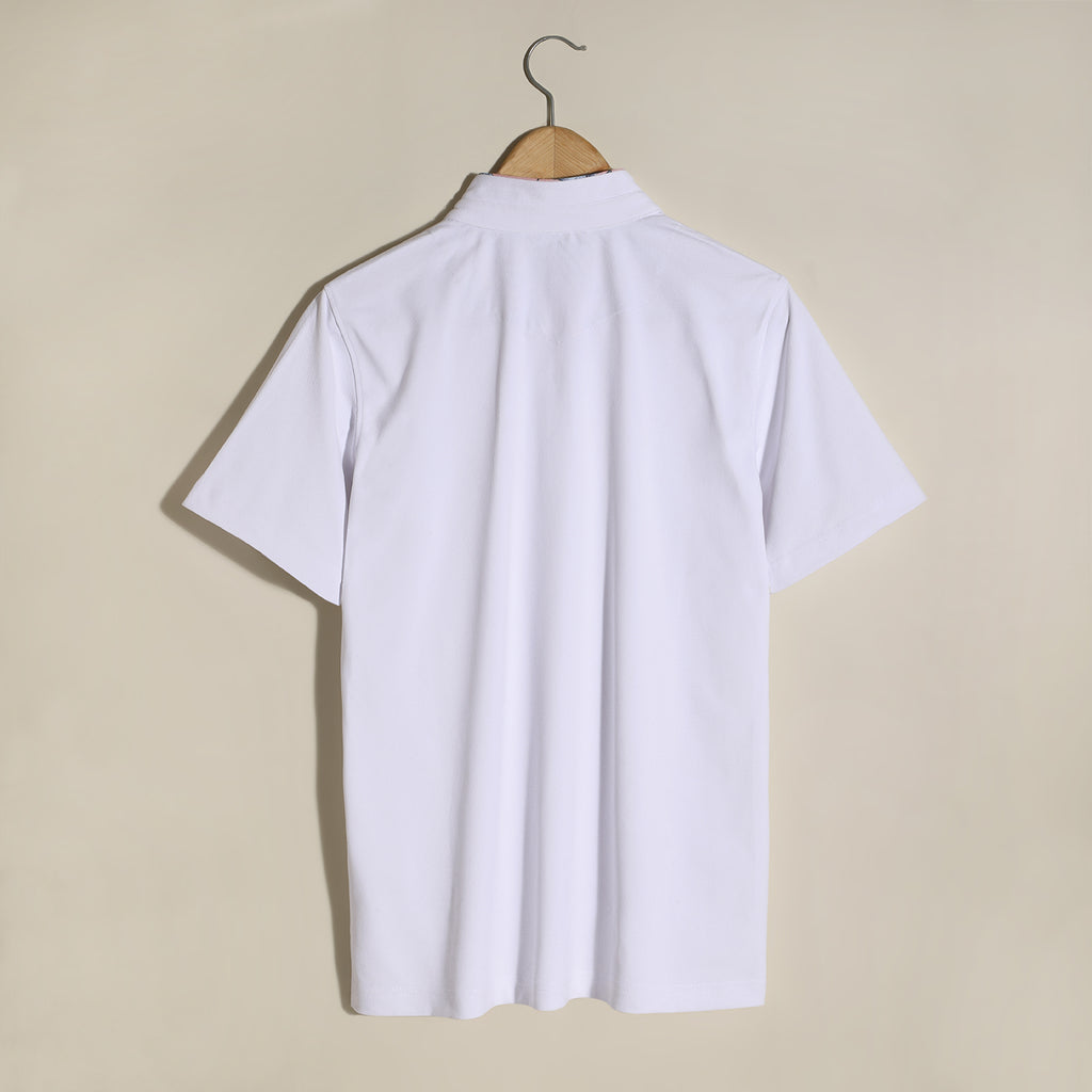 Soft Cotton Rich Milky White Polo T-shirt with Mandarin Collar