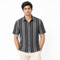 Premium Dark Black Jaquard Cuban Collar Half Sleeve Shirt