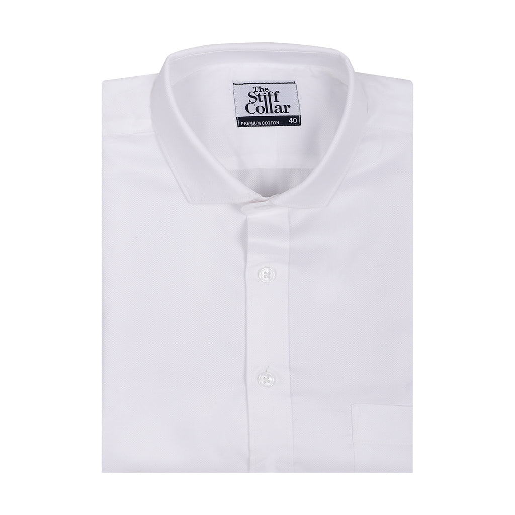 Luthai Admiral White Herringbone Half Sleeve 2 Ply Giza Cotton Shirt