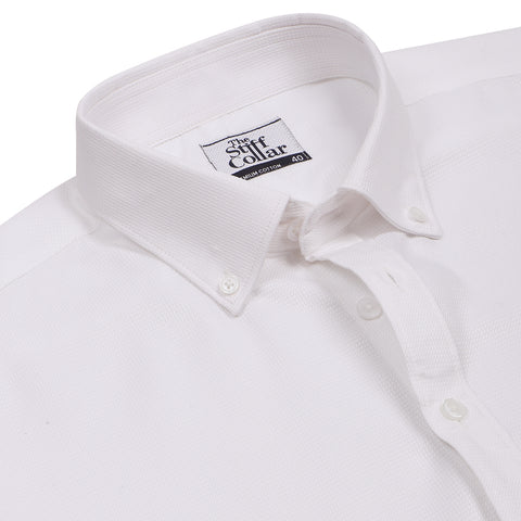 Elvis White Herringbone Button Down 2 Ply Premium Giza Cotton Shirt