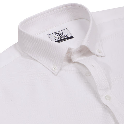 Luthai Ice Crush White Herringbone Button Down 2 Ply Premium Giza Cotton Shirt