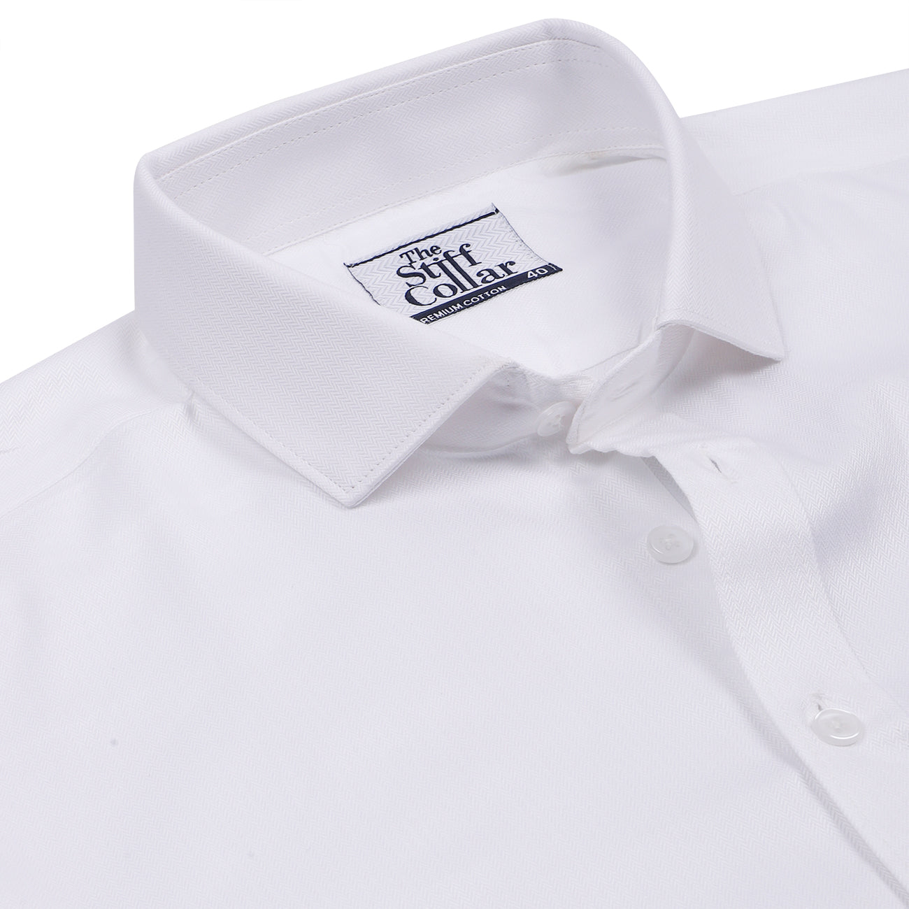Luthai Admiral White Herringbone Half Sleeve 2 Ply Giza Cotton Shirt