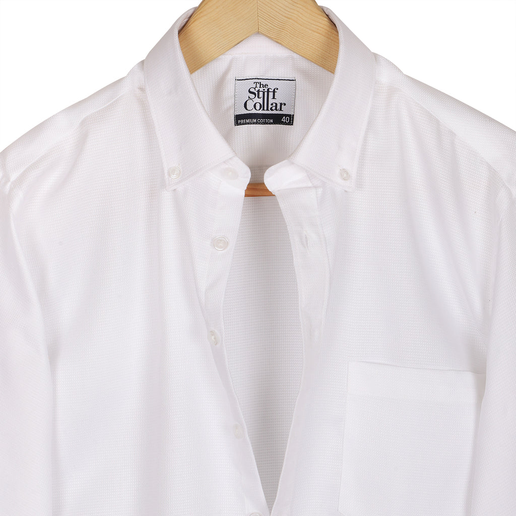 Luthai Madrid White Dobby Button Down 2 Ply Premium Giza Cotton Shirt