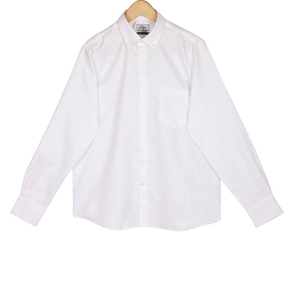 Luthai Madrid White Dobby Button Down 2 Ply Premium Giza Cotton Shirt