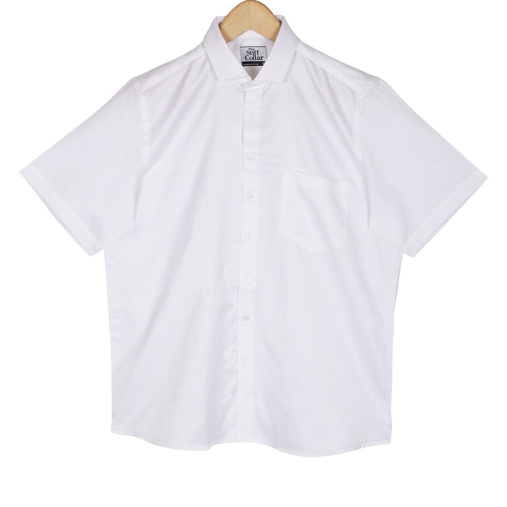 Luthai Admiral White Herringbone Half Sleeve 2 Ply Giza Cotton Shirt
