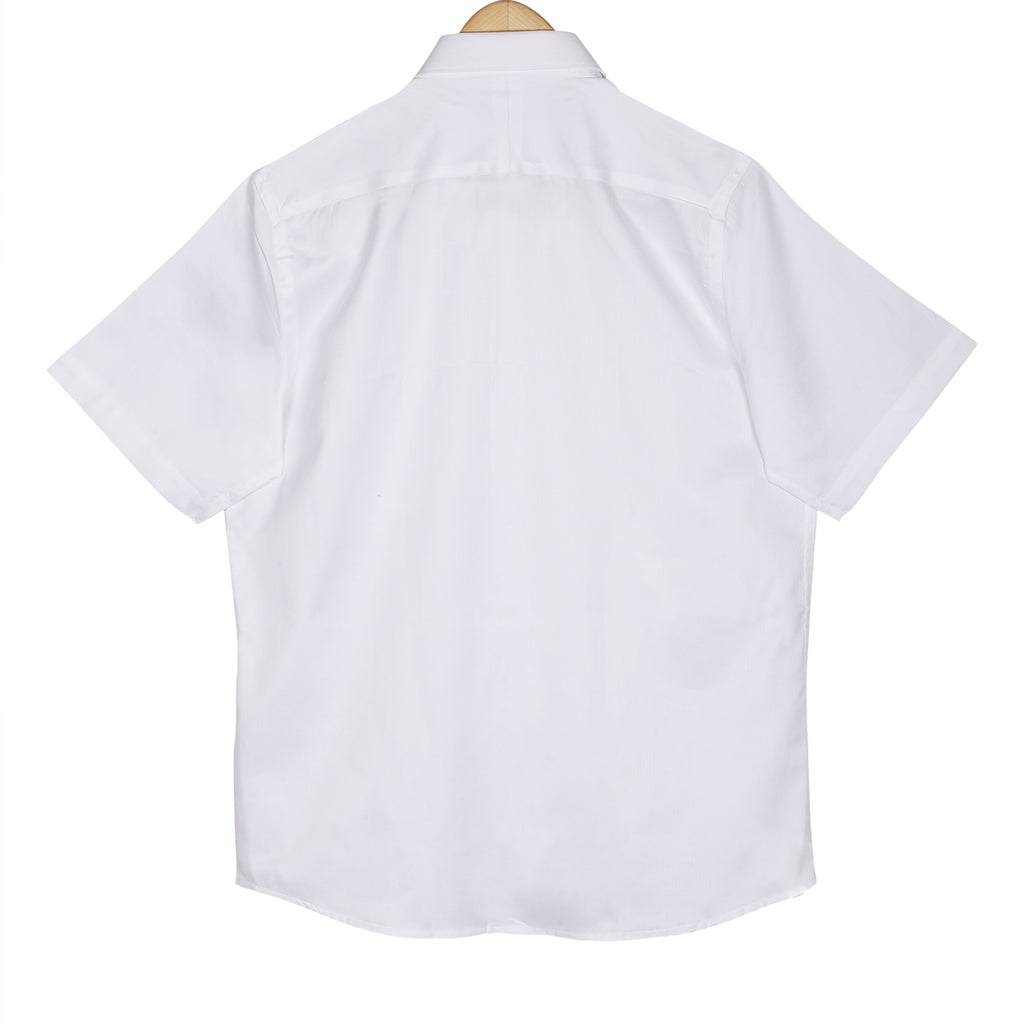 Luthai Admiral White Herringbone Half Sleeve 2 Ply Giza Cotton Shirt
