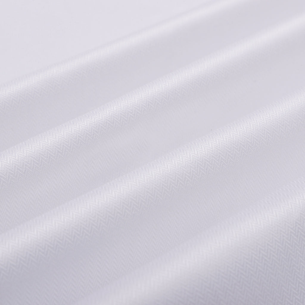 Luthai Admiral White Herringbone Half Sleeve 2 Ply Giza Cotton Shirt