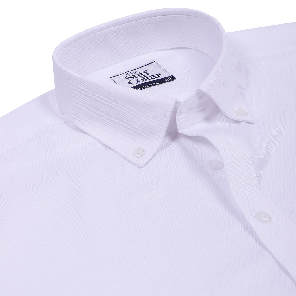 Premium White and Grey Herringbone Button Down Collar Cotton Shirt Combo