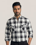 White Black Check Light-weighted Washed Button Down Casual Shirt