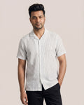 White Coastal Pinstripe Camp Half Sleeve Shirt