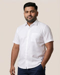 White Herringbone Half Sleeve Giza Cotton Shirt