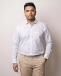 White Herringbone Windowpane Check Regular Fit Cotton Shirt