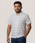 White Ocean Drift Textured Stripe Camp Half Sleeve Shirt